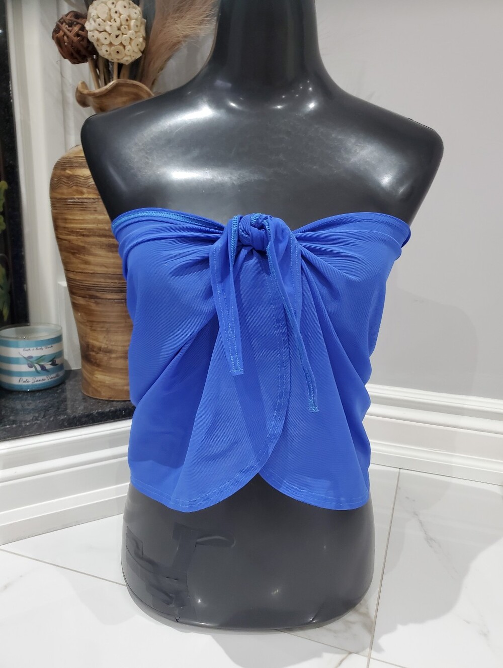 Strapless Tube Swim Cover Up Mesh Top In Royal Blue